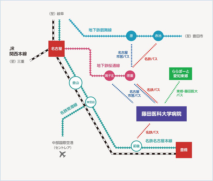 名鉄名古屋駅から急行22分+バス15分（乗り換え含まず）